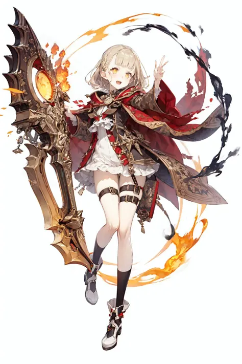 master, chief , best quality, high quality, highres, high detail, rich details, 
(white background), simple background,
1girl, red riding hood,
yellow eyes, blonde hair, short girl, fang,
full body, sexy, active pose, random pose,   <lora:SINoALICE Style (...