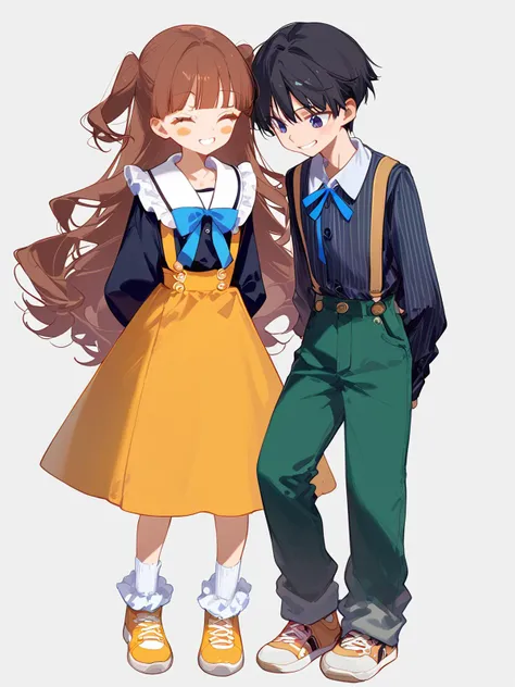 anime boy and girl in school uniforms standing next to each other