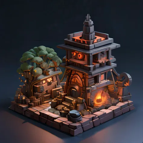 a small building with a fire inside of it