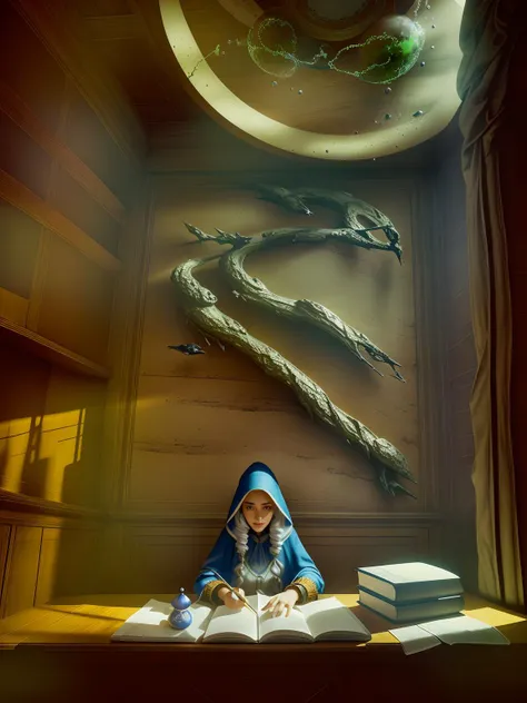 arafed image of a girl reading a book in a room