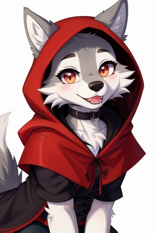 a drawing of a wolf with a red cape and a black hood