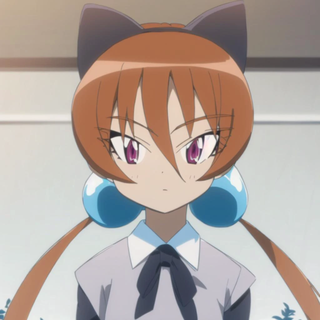 anime girl with long hair and blue eyes wearing a cat ears outfit