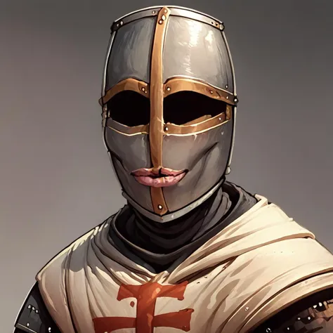 a close up of a person wearing a helmet and a cross on his chest