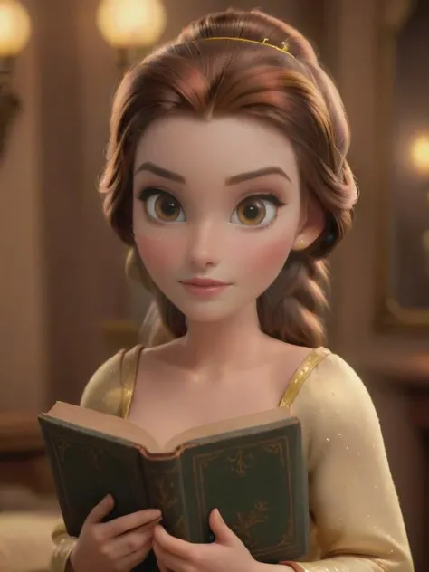 cinematic film still Princess Belle with book, <lora:add-detail-xl:1> <lora:princess_xl_v2:0.8>,   . shallow depth of field, vignette, highly detailed, high budget, bokeh, cinemascope, moody, epic, gorgeous, film grain, grainy