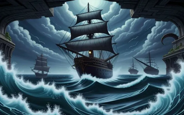 extremely detailed, incredibly absurdres, dramatic, dynamic shot, xd-scene, 
a kraken attacking a ship on the high seas,