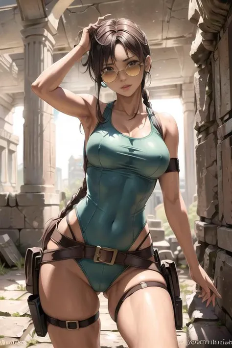 <lora:betterCuteAsian03:0.3>, woman posing for a photo,(wearing tomb_rider_cosplay_outfit,wearing sunglasses:1.3),
good hand,4k, high-res, masterpiece, best quality, head:1.3,((Hasselblad photography)), finely detailed skin, sharp focus, (cinematic lightin...