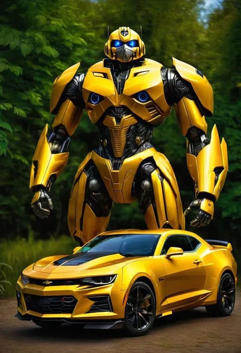 bumblebee transformers, car version,camaro,photography, highly detailed, 8K, HDR, photorealism, naturalistic, lifelike, raw photo,H effect,real_booster