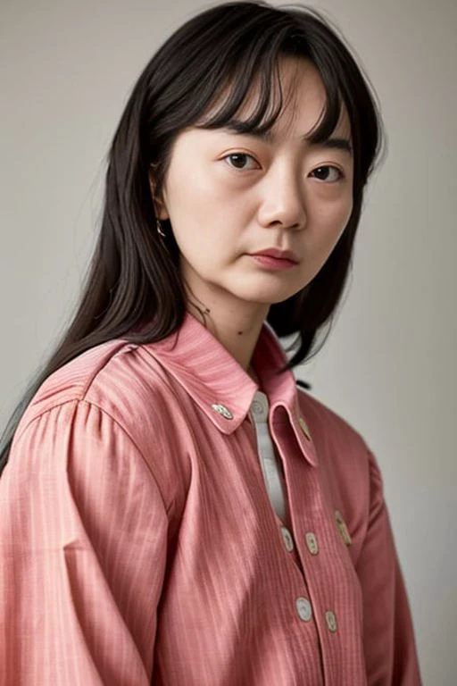 (old color photo) (portrait) of (baedoona-4000) woman, age 30, pastel colors, (long hair), (red lips), (profile view), modelshoot style, analog style, 35mm, dramatic high contrast