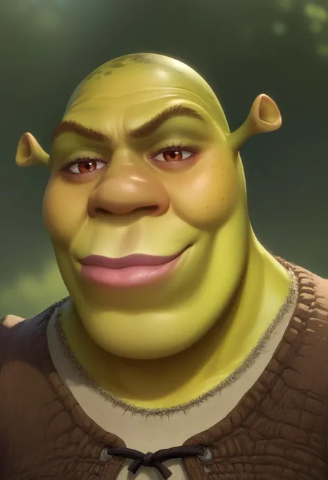 a close up of a cartoon character with a green face