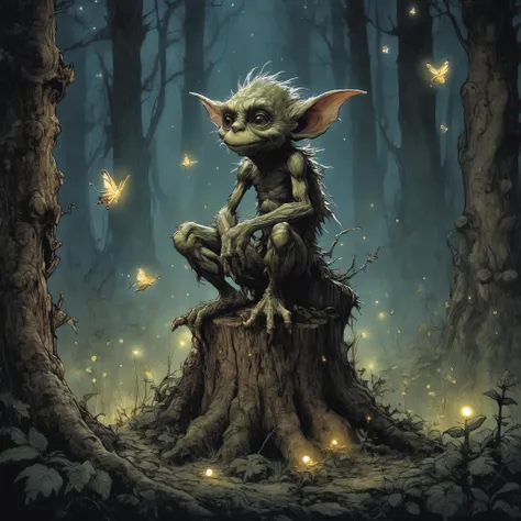 (Illustration by Arthur Rackham:1) A goblin sitting on a stump in an ancient dark forest with fireflies
<lora:KK_paperCut_v1:1> paper_cut, (fractal art:1.3) <lora:more_details:1>