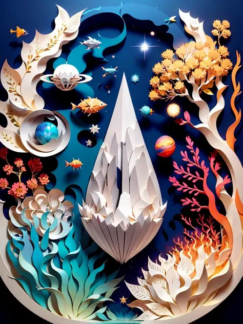 earth, water ,fire, wind , space  , paper_cut, <lora:KK_paperCut_v5:1>