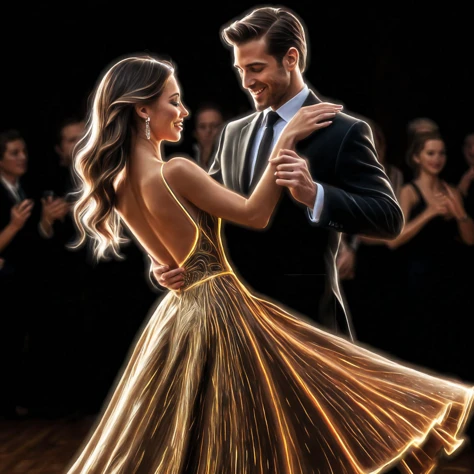 arafed image of a couple dancing in a ballroom