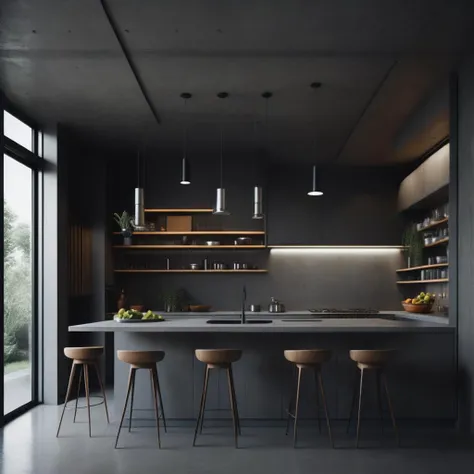 <lyco:brutalism style interior design:1.0>  brutalist design of kitchen