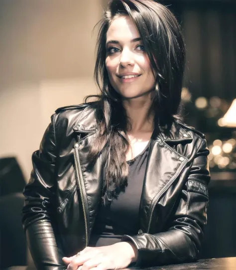 Nastassja Strobel, portrait, black biker jacket, smile  (8k, RAW photo, best quality, masterpiece:1.2),ultra-detailed, (high detailed skin:1.2), 8k uhd, dslr, soft lighting, high quality,    <lora:Nastassja_Strobel_v2:0.8>   <lora:Model-EX_Enhancer:1>