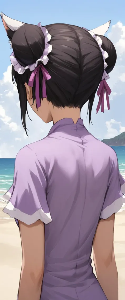 anime girl with a purple dress and a pink bow on her head