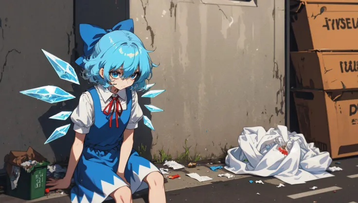 anime character sitting on a chair in front of a wall