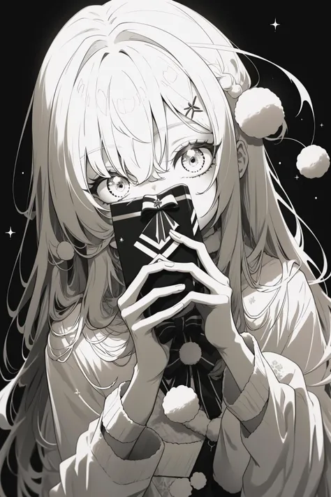 anime girl with long hair holding a camera taking a picture