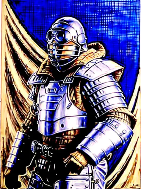 a close up of a painting of a man in armor