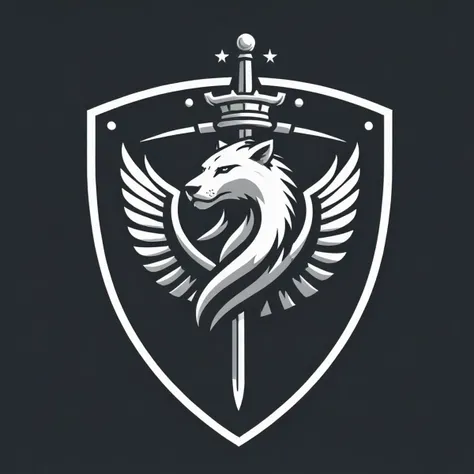 a white dragon with wings and a sword on a shield