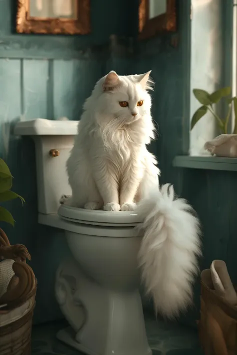 araffe sitting on a toilet in a bathroom with a potted plant