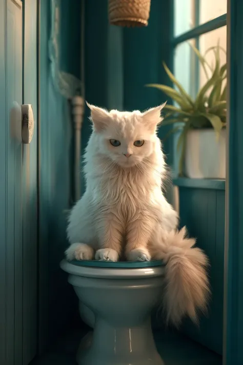 araffe sitting on a toilet in a bathroom with a potted plant