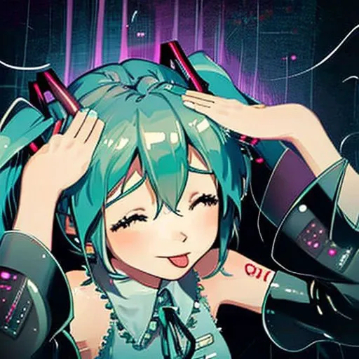 Hatsune Miku, ahetobleh, from above, hands on own head