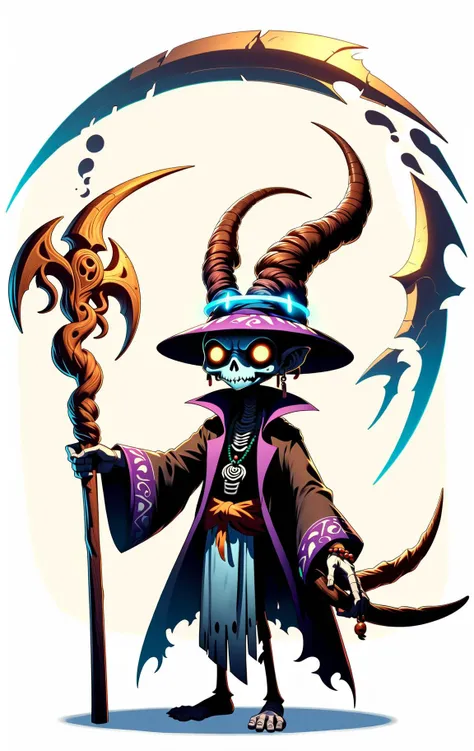 DonMCu73T00nXL male witch doctor,holding a DonM5cy7h3XL scythe, simple background <lora:DonMCu73T00nXL:0.8> <lora:DonM5cy7h3XL-v1.1-000006:0.7>