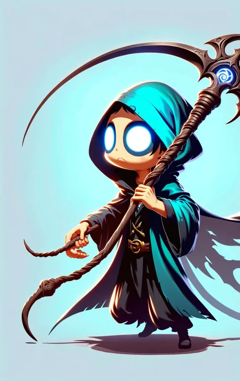 DonMCu73T00nXL male wizardess,holding a DonM5cy7h3XL scythe, simple background <lora:DonMCu73T00nXL:0.8> <lora:DonM5cy7h3XL-v1.1-000006:0.7>