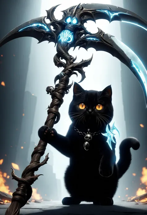 cute cat  holding a DonM5cy7h3XL scythe, creascent blade, anime <lora:DonM5cy7h3XL-v1.1-000006:0.8>