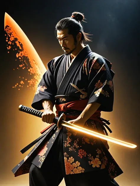 samurai wielding a glowing blade, kimono