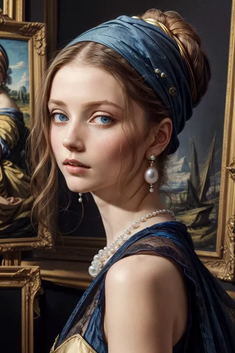 (masterpiece:1.2), (best quality:1.2), (extremely detailed:1.2), looking at viewer,
thomasin mckenzie, 1girl,
Johannes Vermeer, a painting of a girl with a pearl earring wearing a blue and gold earring and a pearl earring, Eugeen Van Mieghem, painting, a p...