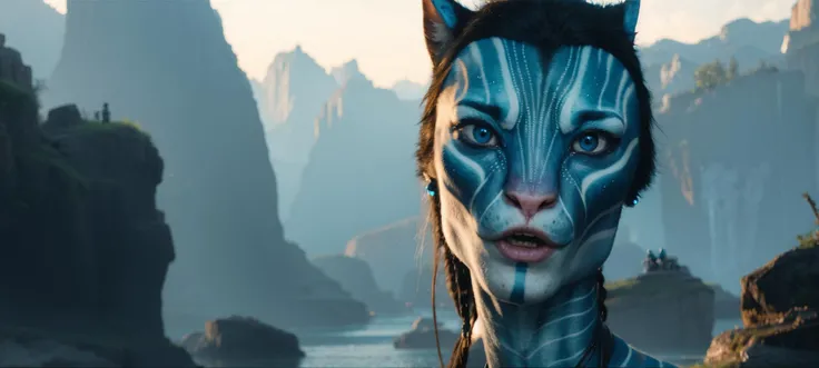 scene from a movie Avatar, detailed eyes, cinematic, water at background