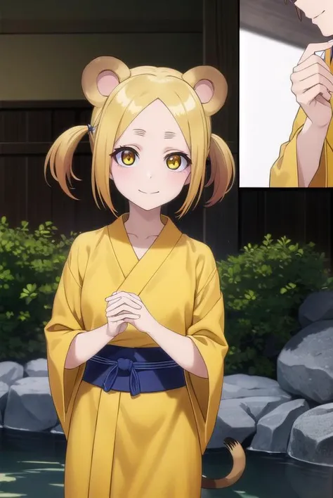 koyuzushigaraki, <lora:koyuzu shigaraki s1-lora-nochekaiser:1>,
koyuzu shigaraki, short hair, blonde hair, animal ears, twintails, (yellow eyes:1.3), smile,
BREAK tail, japanese clothes, kimono, sash, obi, orange kimono,
BREAK outdoors, hot spring, onsen,
...