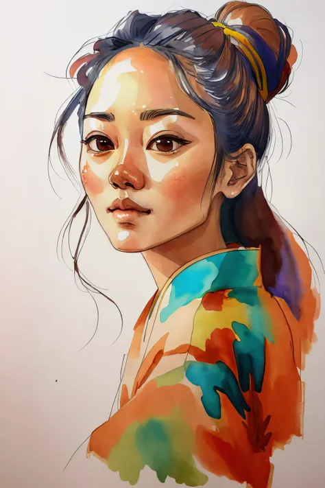 a painting of a woman with a bun in her hair