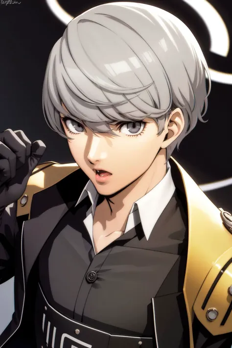 upper body, solo, 1boy, male focus, surprise, light grey hair <lora:Soejima_shigenori_style_v02:1>