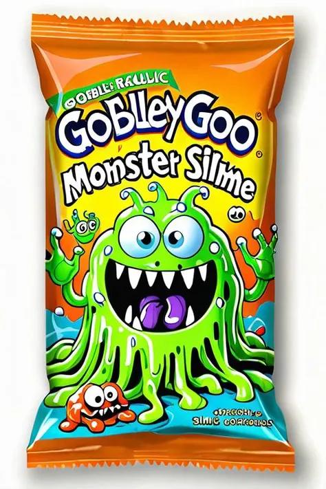 a photo realistic of the actual package of a bundle of 
Gobbledy Goo Monster Slime
, Wacky Packages Style
<lora:Wacky_Packages_TOPPS_Style_XL>