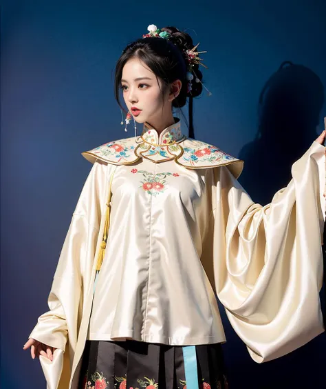 a close up of a woman in a traditional chinese dress