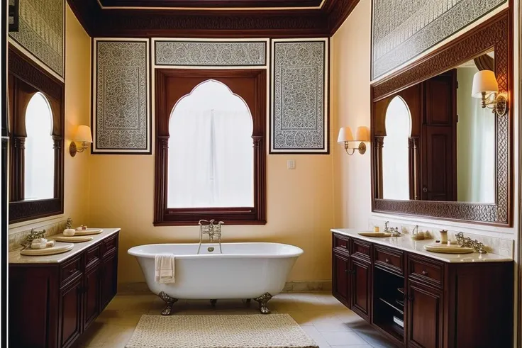 RAW photo,
 <lora:dreamlookai_realistic-vision-v3-0_lora_step_1200_db_f54fd103_ckp_576e7d9c:1> photo of luxury-arabic-1979 bathroom, <lora:add_detail:0.4>, <lora:epi_noiseoffset2:1>, 8k, uhd, high quality, film grain, Fujifilm XT3