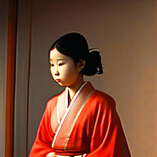 a girl in a red kimono