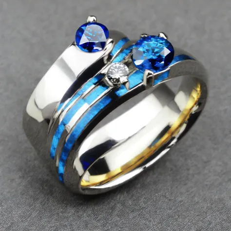 a close up of a couple of rings with blue stones