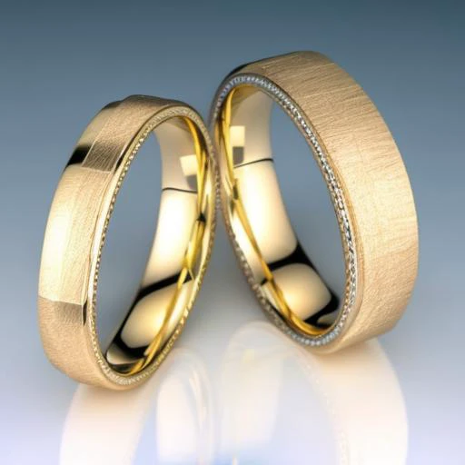 two gold wedding bands with diamonds on them