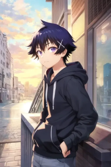 masterpiece, best quality, ultra-detailed, illustration, 1boy, solo, male focus, looking at viewer, , , <lora:raku_ichijou:0.78>, raku_ichijou, , , hoodie