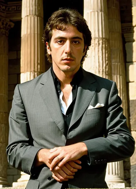 portrait of alpacino-ti in Athens, at the Ancient Agora, by Flora Borsi, style by Flora Borsi, bold, bright colours, ((Flora Borsi)), by Imogen Cunningham