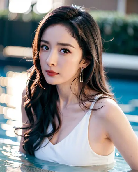 (yangmi), standing in the middle of pool at midnight with a wet shirt, rain, wet, water drop,
detailed face, medium breasts, upper body,
masterpiece, best quality, (realistic, photo-realistic:1.3), (RAW photo:1.2), extremely detailed CG unity 8k wallpaper,...