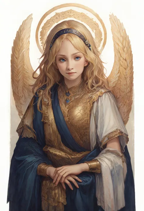 a painting of an angel with a halo and a crown