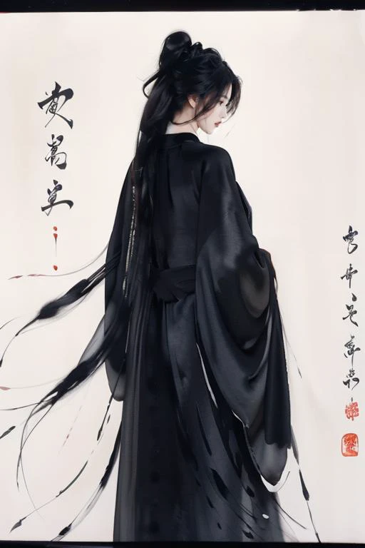 <lora:GoodHands-beta2:1>,<lora:Calligraphy-000002:0.8>,Calligraphy,small breasts,<lora:Freehand_Brushwork:0.6>,
calligraphy background,1girl,solo,black hair,long hair,robe,Inside,black background,floating hair,bust,(Black dress:1.2),(black robe:1.2),scroll...