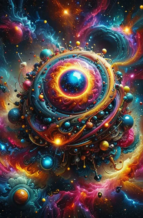 a painting of a colorful space with a spiral design