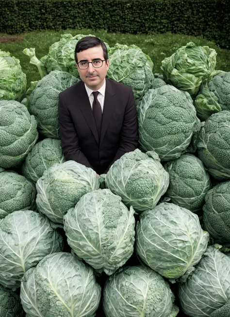 arafed man in a suit and tie sitting in a pile of cabbage