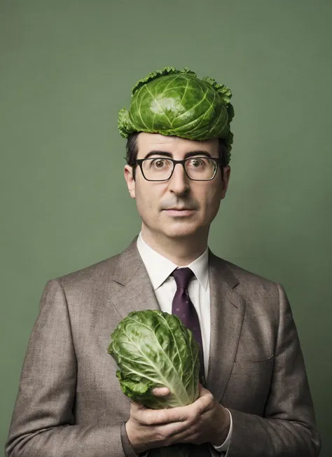 arafed man in suit and tie holding a head of lettuce