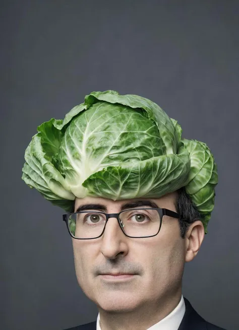 arafed man wearing a head of cabbage on his head